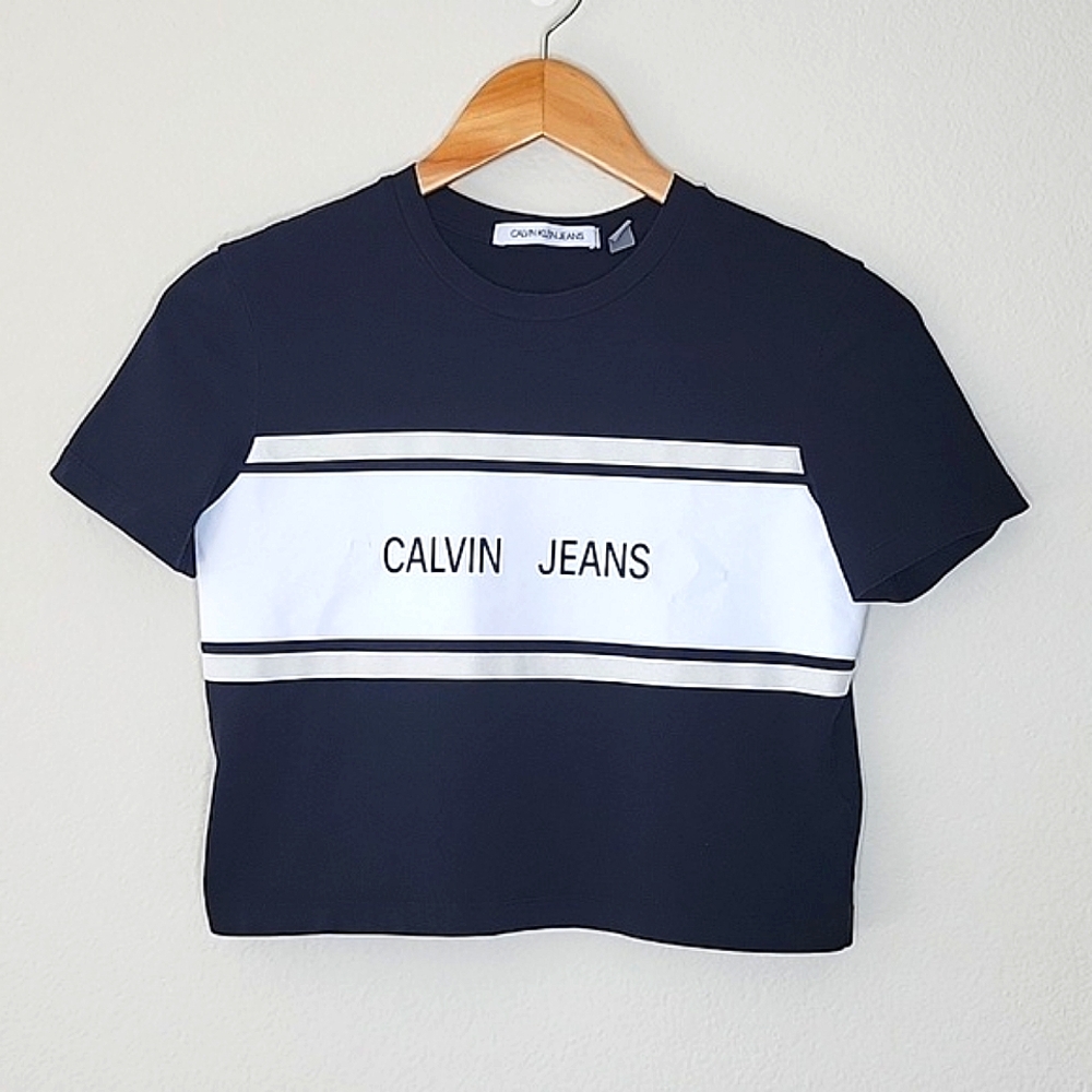 CALVIN KLEIN Black White Short Sleeve Casual T-shirt size XS